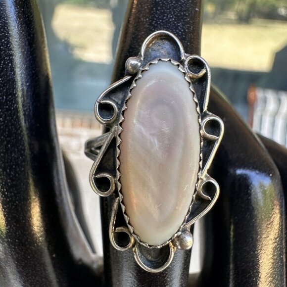 VTG‎ Edward Becenti Sterling Native American Navajo Pink Shell Ring Size 6.25 - Picture 3 of 8